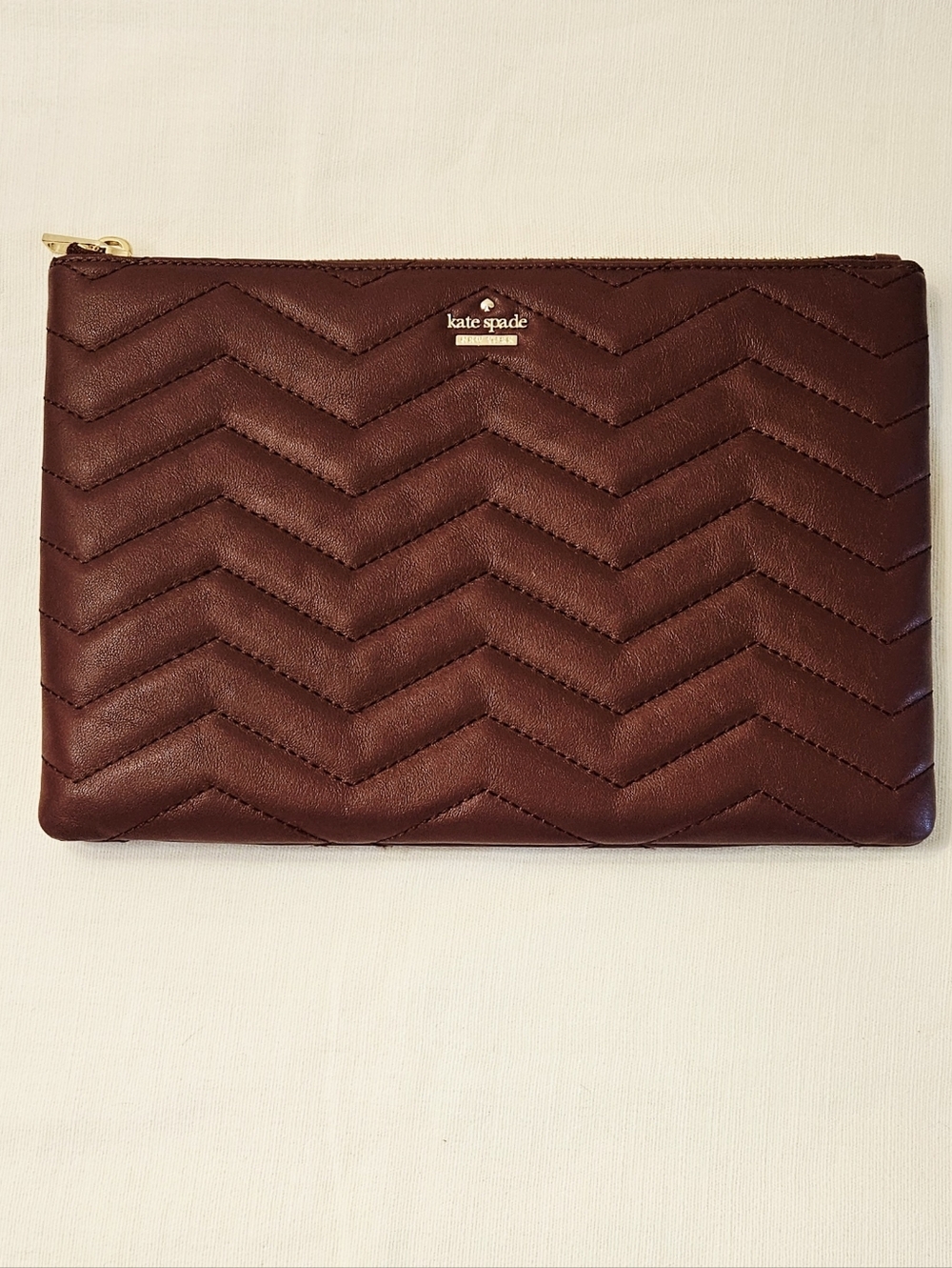 kate spade Dark Burgundy Leather Zip Pouch with Gold-Tone Hardware